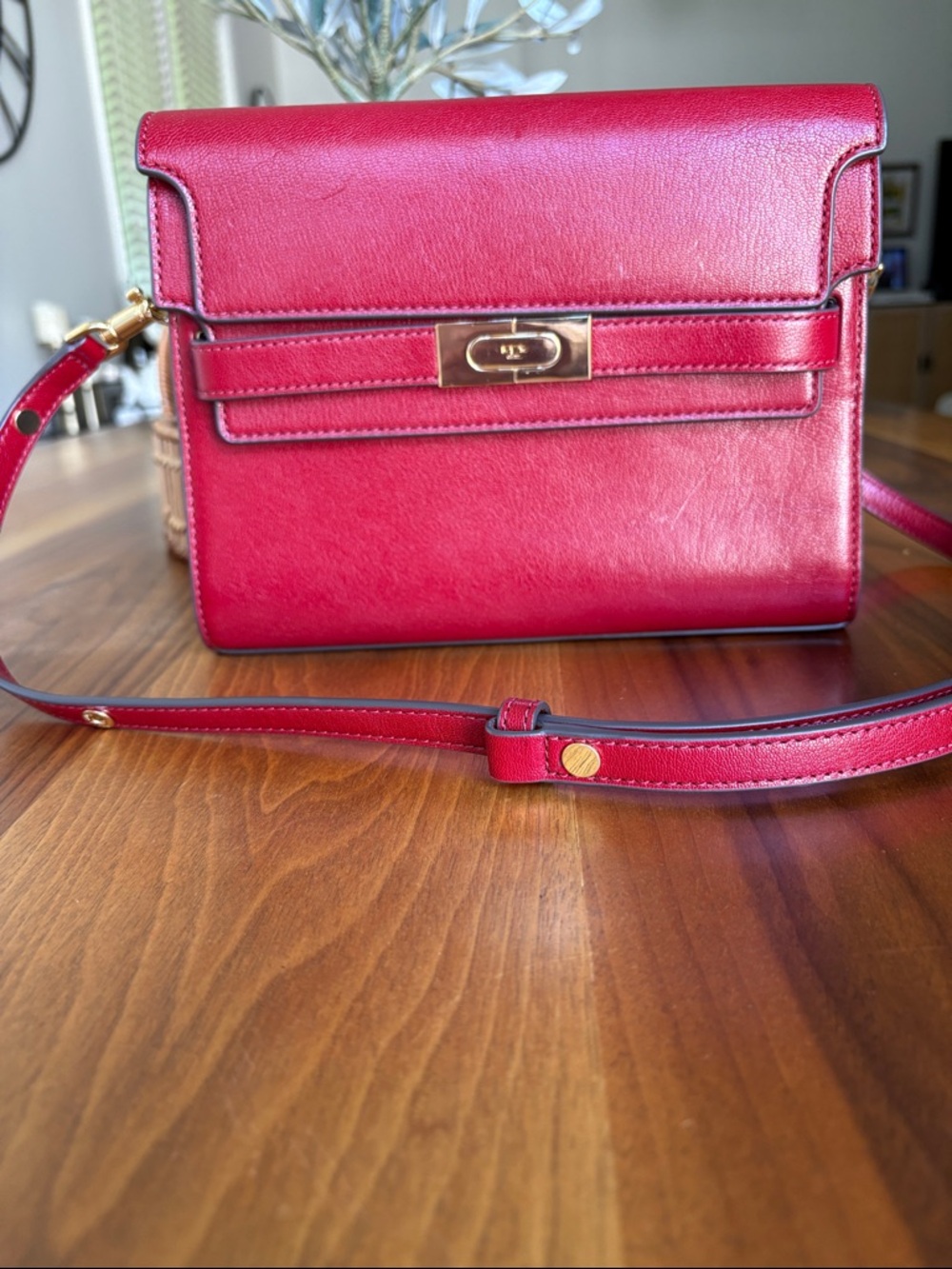 Tory Burch Red Leather Crossbody with Gold Hardware
